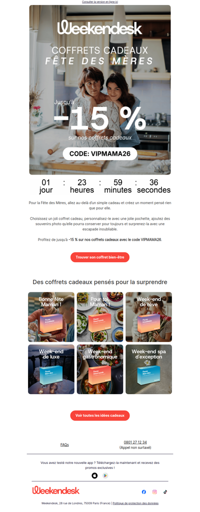 Jusqu’à -15 % sur les coffrets cadeaux pour la Fête des Mères