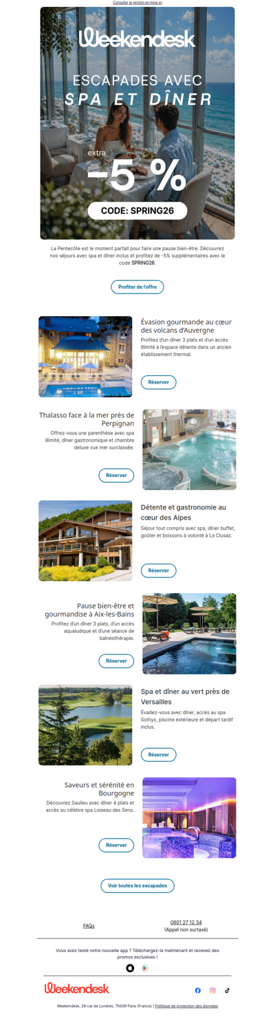 Escapades spa & dîner pour la Pentecôte