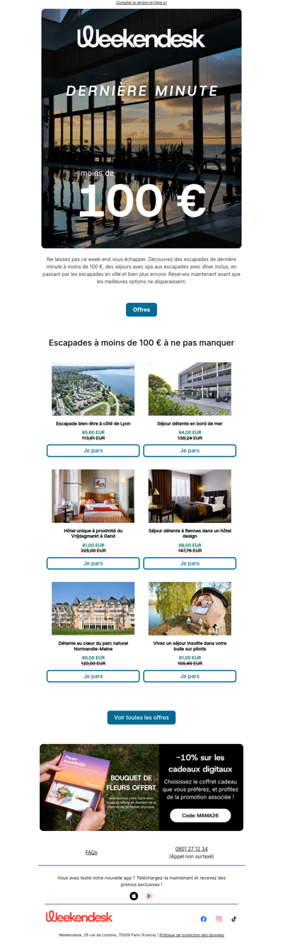 DERNIÈRE MINUTE escapades à moins de 100 €