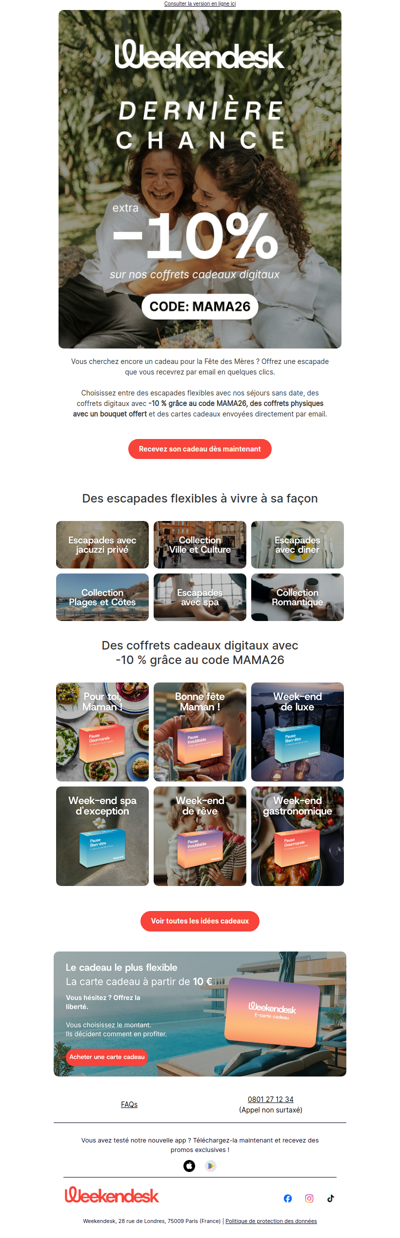 DERNIÈRE CHANCE : -10 % sur les coffrets cadeaux digitaux Fête des Mères