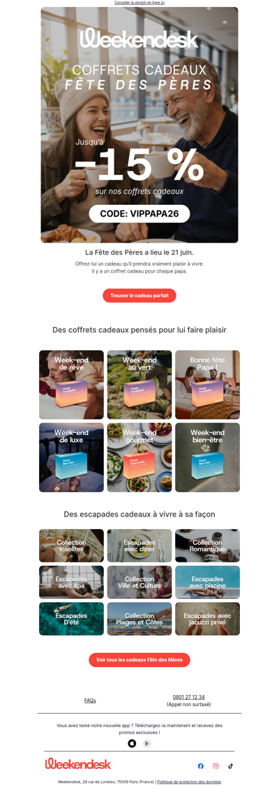 15 % de réduction supplémentaire sur les coffrets cadeaux Fête des Pères