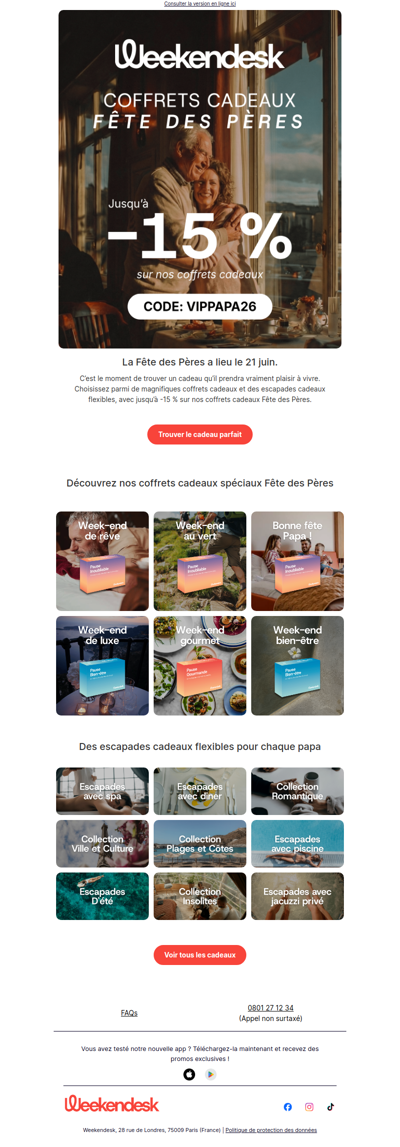 15 % de réduction supplémentaire sur les cadeaux Fête des Pères