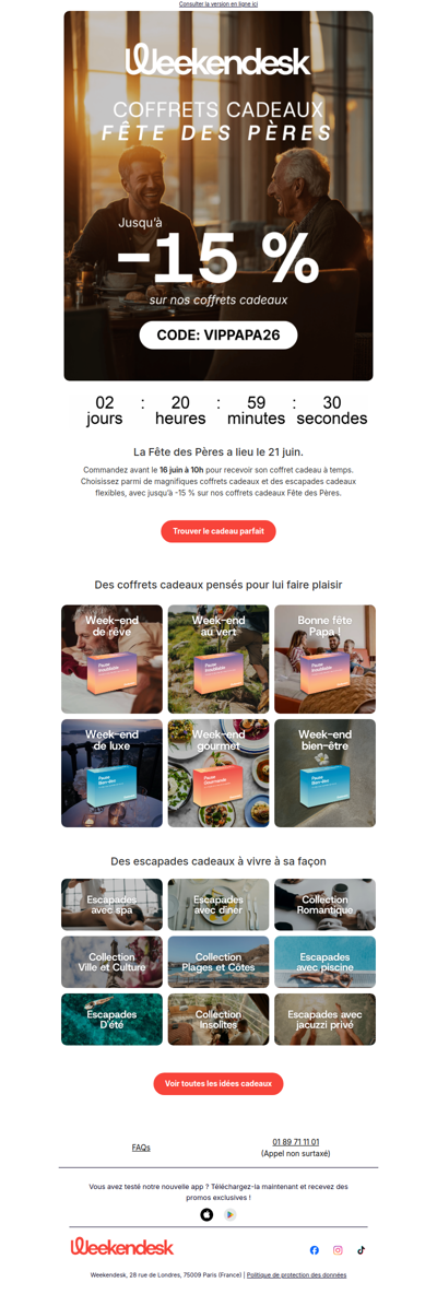 15 % de réduction supplémentaire sur les coffrets cadeaux Fête des Pères