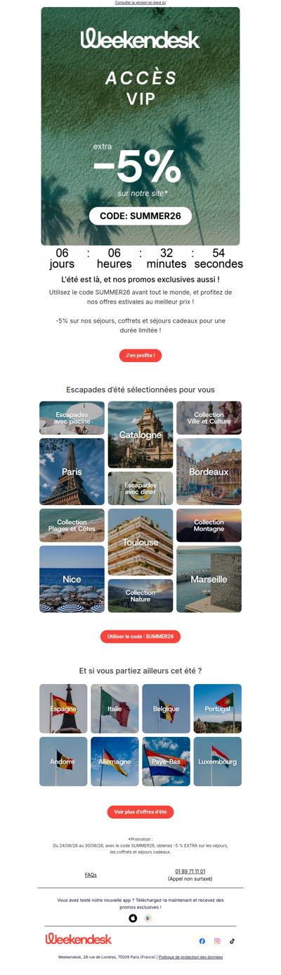 Weekender, accès exclusif aux promos d'été, rien que pour vous