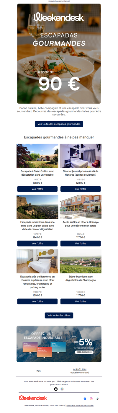 Escapades gourmandes à partir de 90 €