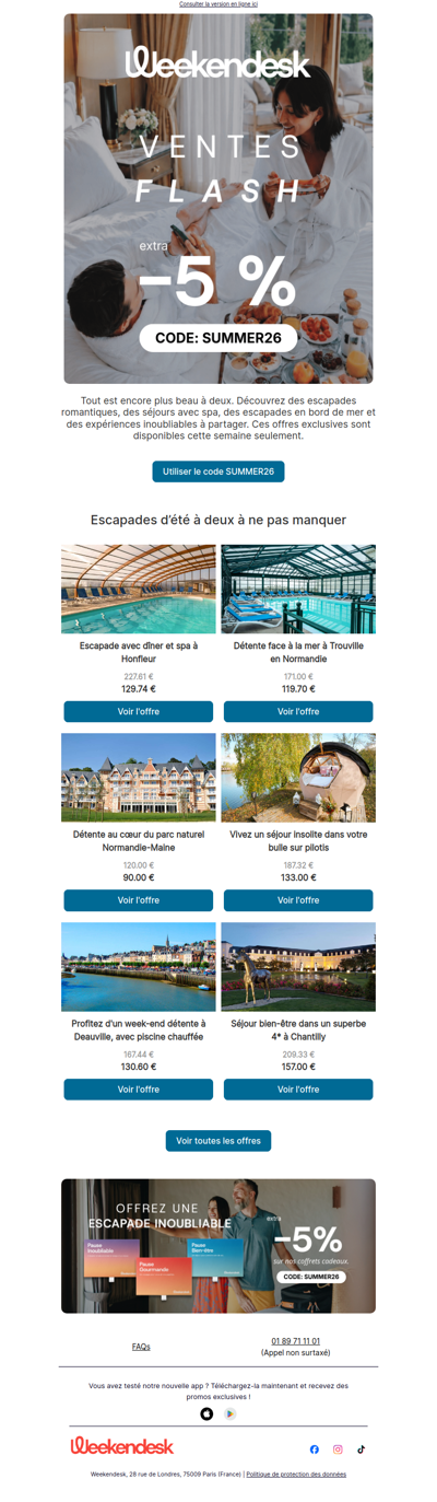 VENTES FLASH escapades d’été à deux