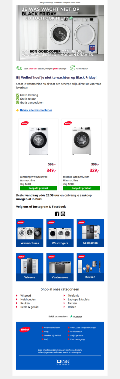 Waarom wachten op Black Friday? Wasmachines zijn nu al afgeprijsd!