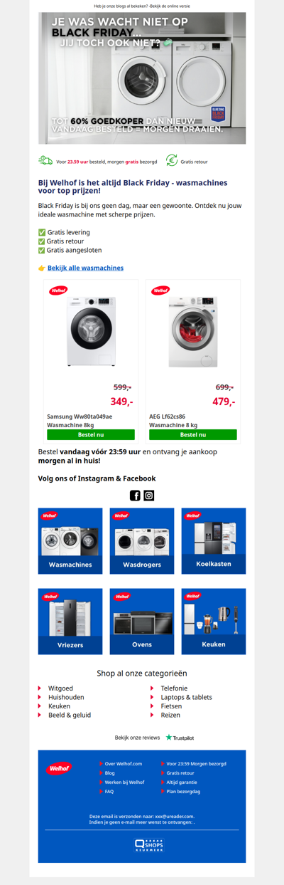 Wasmachine nodig? Bij Welhof is het altijd Black Friday!