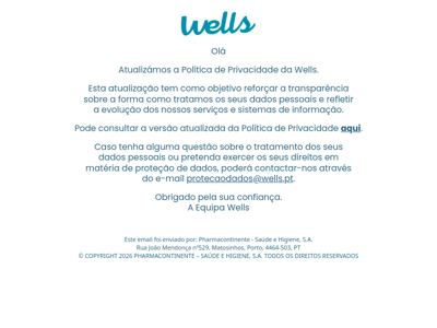 Atualizámos a Política de Privacidade Wells