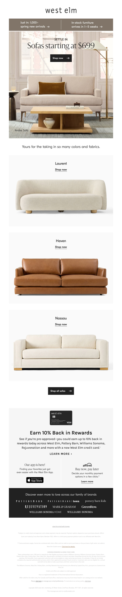 Sofas starting at $699