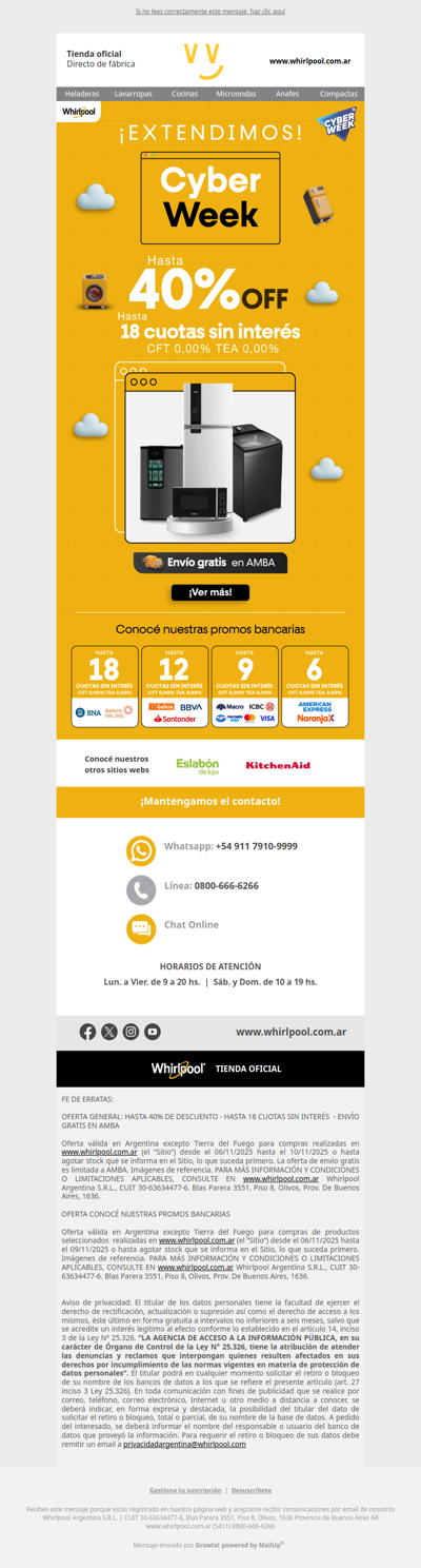 FE DE ERRATAS: EXTENDIMOS | CYBER WEEK hasta 40% OFF