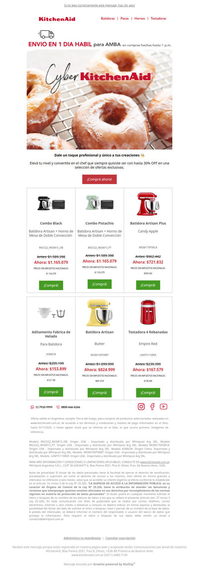 👀 Hasta 30% OFF en Cyber KitchenAid.