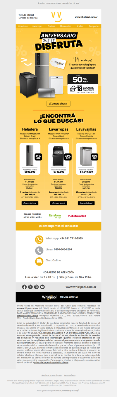 ANIVERSARIO WHIRLPOOL 🎉🎂 Hasta 50% OFF