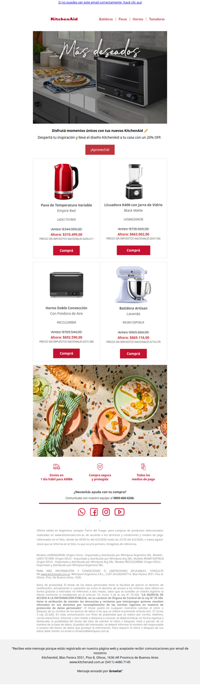 20% OFF en tus favoritos KitchenAid 🌠