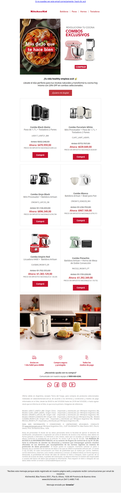 ¡20% OFF en Combos KitchenAid!