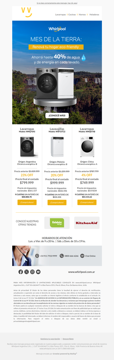 ¡Tu lavado más eficiente! 🌎 Ahorrá hasta 40% de agua y de energía