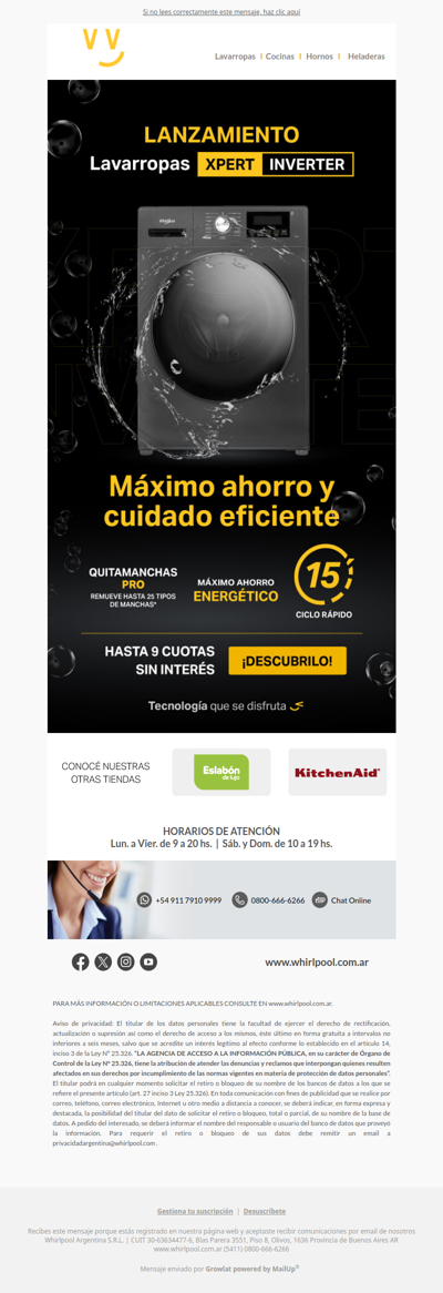 Nuevo Lavarropas Whirlpool Inverter 👚👖 ¡Hasta 9 cuotas SIN INTERÉS!