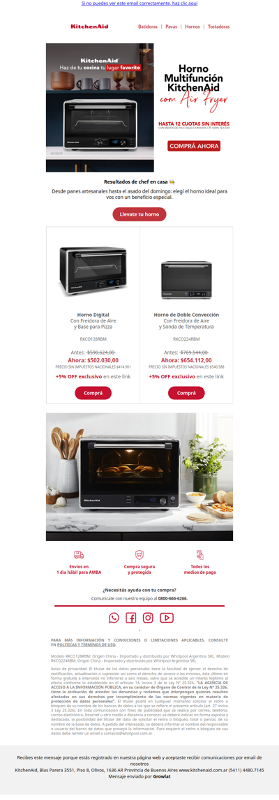 Hornos KitchenAid con hasta 15% OFF 🍕