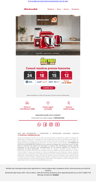 ✨ Hot Sale: 24 cuotas sin interés en KitchenAid