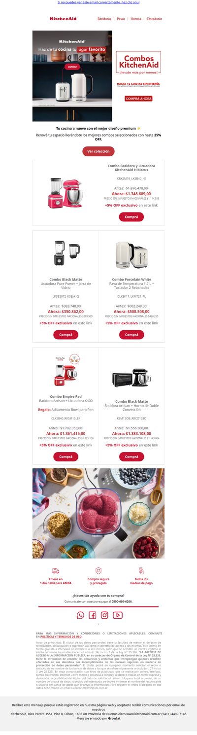 🌙 Antes de cerrar el día: 25% OFF en Combos KitchenAid