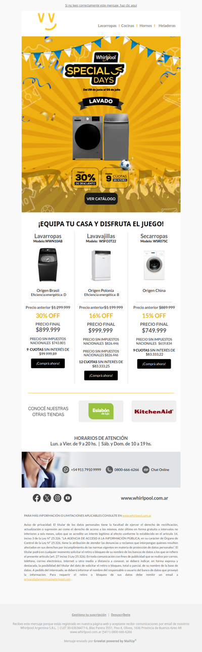 Lavado hasta 30% OFF 🫧 en WHIRLPOOL SPECIAL DAYS