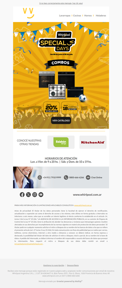 Combos hasta 20% OFF | WHIRLPOOL SPECIAL DAYS