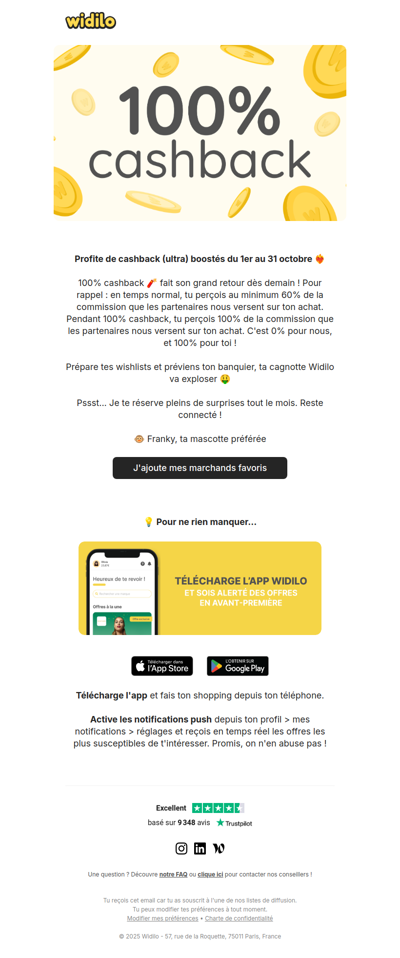 100% cashback revient tout le mois d'octobre !