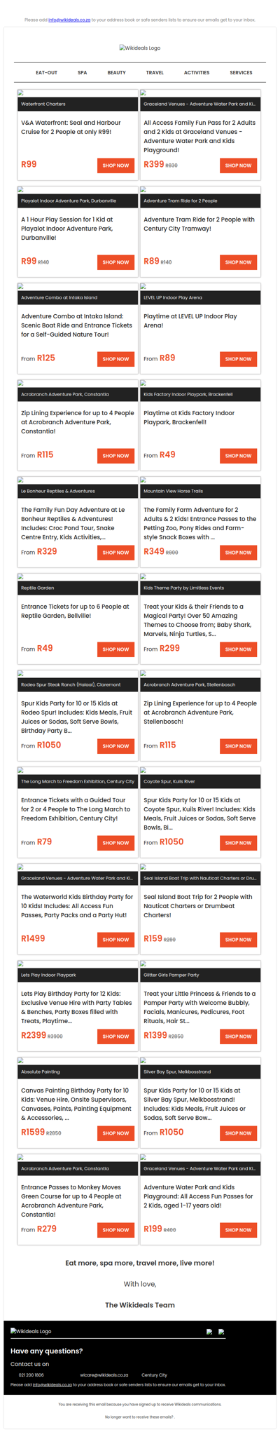 V&A Waterfront: Seal and Harbour Cruise for 2 People at only R99 | Play Session at Playalot Indoor Adventure Park | Kids Birthday Party at SPUR