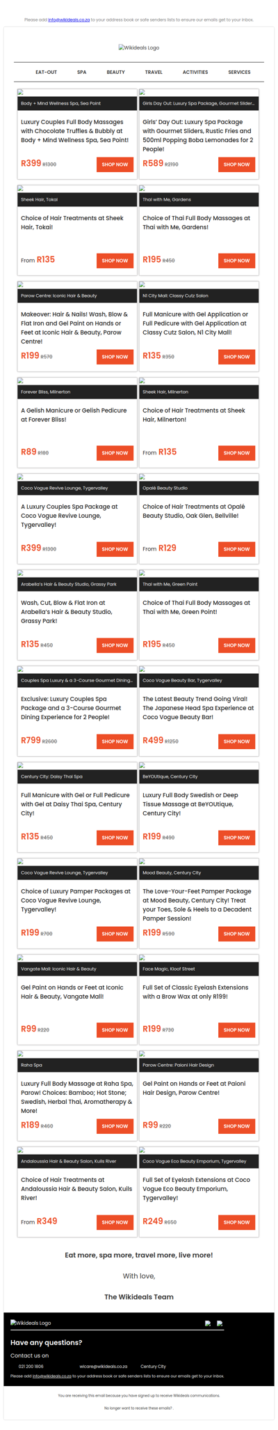 Pamper Packages, Manicures, Pedicures, Hair Treatments, Massages & More!