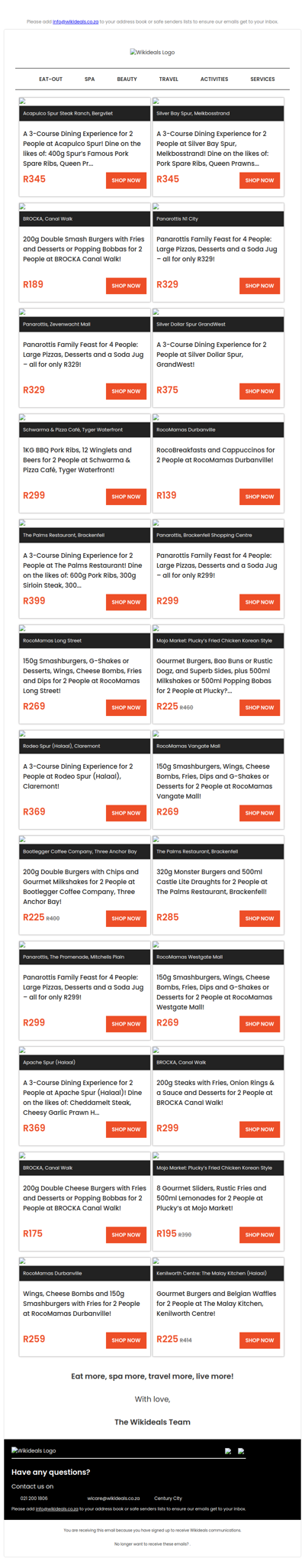 Eat Out: Spur Bergvliet | Panarottis N1 City | Spur Melkbosstrand | Brocka Canal Walk | Spur GrandWest | RocoMamas Vangate | Panarottis Zevenwacht