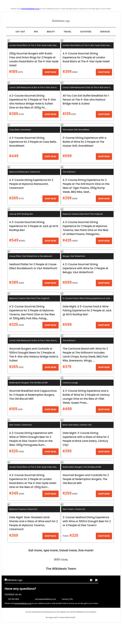 Dine Out: London Road Bistro | Skye Rooftop Restaurant | Beluga, V&A Waterfront | Cause Effect, V&A Waterfront | The Grill Room | Mykonos Restaurant