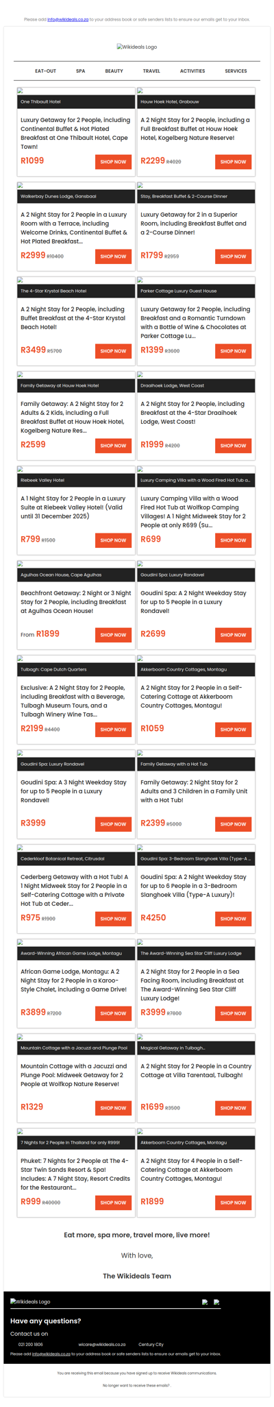 Getaway Sale: Krystal Beach Hotel | Houw Hoek Hotel | Goudini Spa | One Thibault Hotel | Riebeek Valley Hotel | Wolfkop Nature Reserve