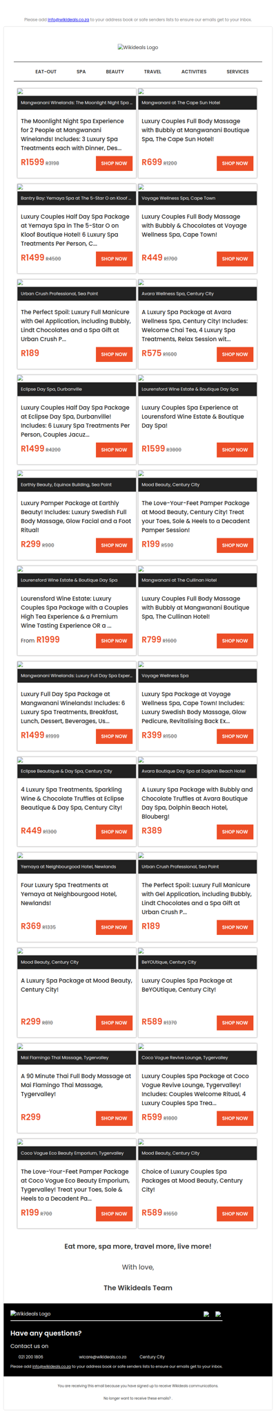 Spa Luxury: Mangwanani African Spa | Yemaya Day Spa | Spa at Lourensford Wine Estate | Avara Wellness Spa | Eclipse Day Spa