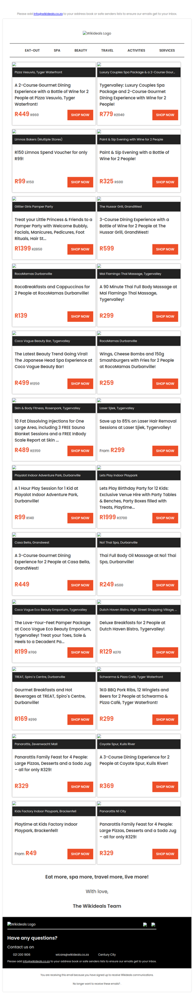 Tyger Waterfront: 2-Course Dining Experience with a Bottle of Wine at Pizza Vesuvio | RocoMamas Durbanville: Gourmet Breakfast and Cappuccinos