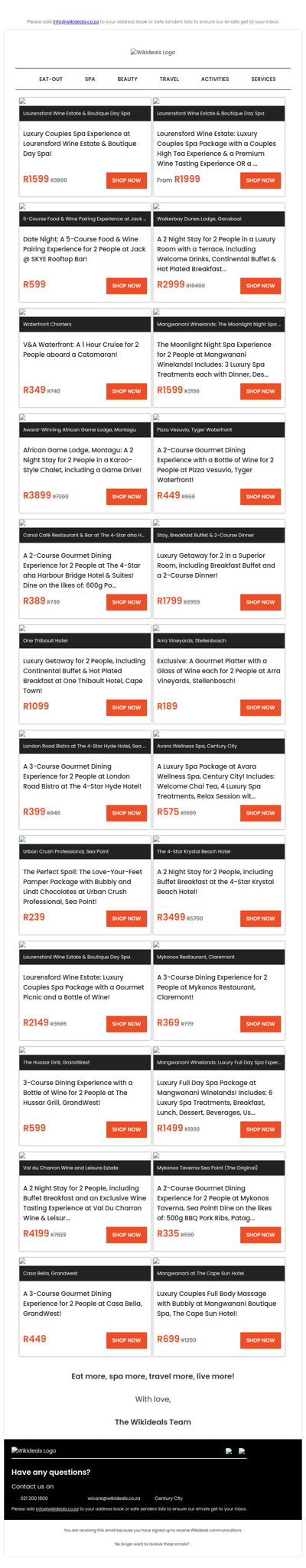 Spa at Lourensford Wine Estate: Luxury Couples Spa Package with Beverages, optional High Tea, Wine Tasting, Gourmet Picnic & More!