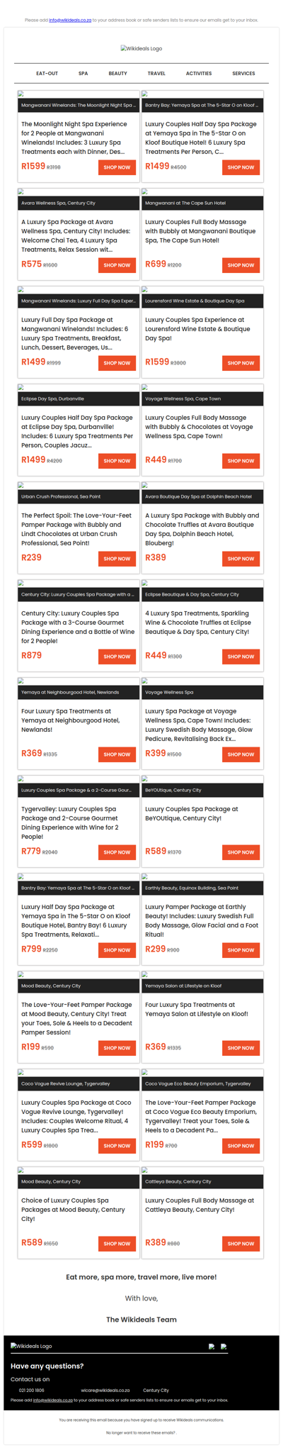 Spa Luxury: Mangwanani African Spa | Avara Wellness Spa | Yemaya Day Spa | Spa at Lourensford Wine Estate | Eclipse Day Spa | Coco Vogue Beauty Bar