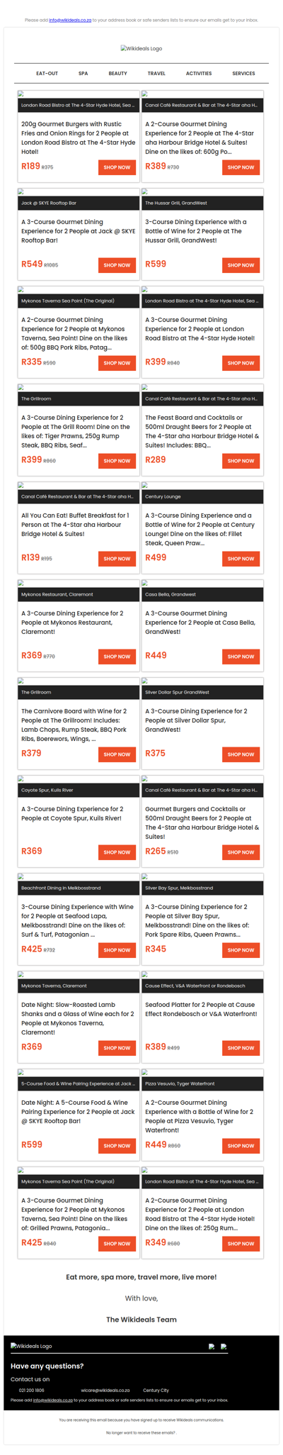 Eat-Out: Hussar Grill | Casa Bella | London Road Bistro | The Grill Room | Spur GrandWest | Canal Café | Mykonos Taverna | Skye Rooftop Restaurant