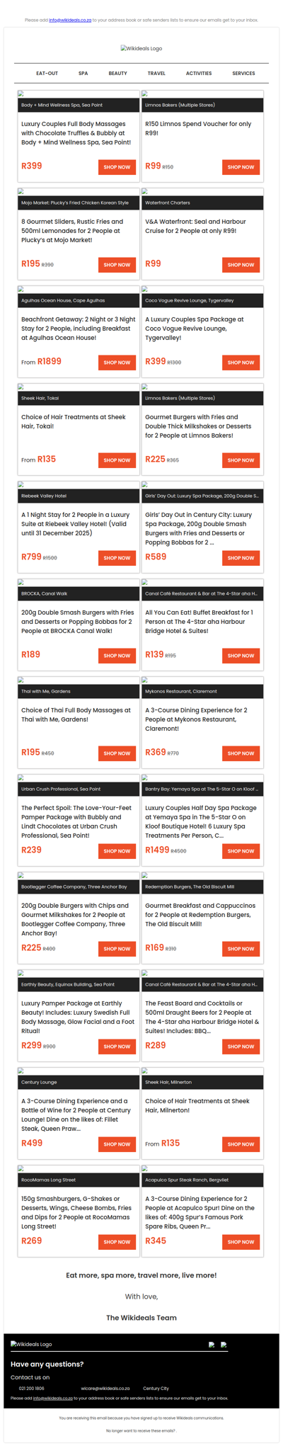 Couples Massage with Bubbly & Chocolates at Body + Mind Wellness Spa | Pluckys at Mojo Market: Gourmet Sliders, Rustic Fries & 500ml Lemonades