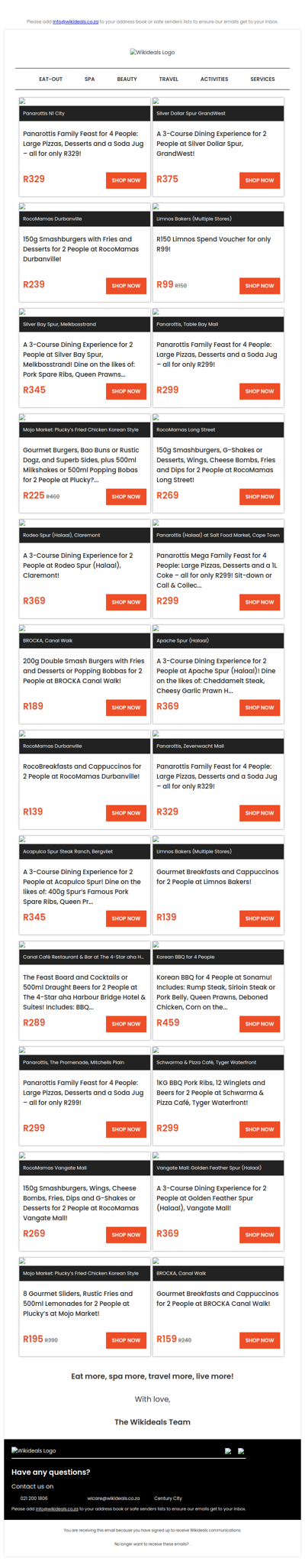 Eat Out: Panarottis N1 City | SPUR GrandWest | Brocka | Rodeo Spur (Halaal) | Plucky’s | RocoMamas Durbanville | SPUR Melkbosstrand | Limnos