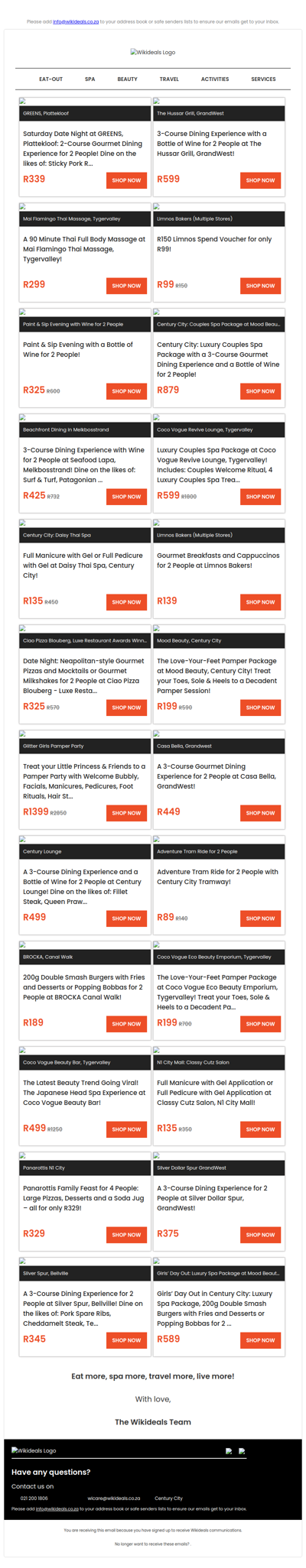 Plattekloof: 3-Course Date Night for 2 at Greens | Tygervalley: Thai Full Body Massage at Mai Flamingo | Canal Walk: Burgers & Desserts at Brocka