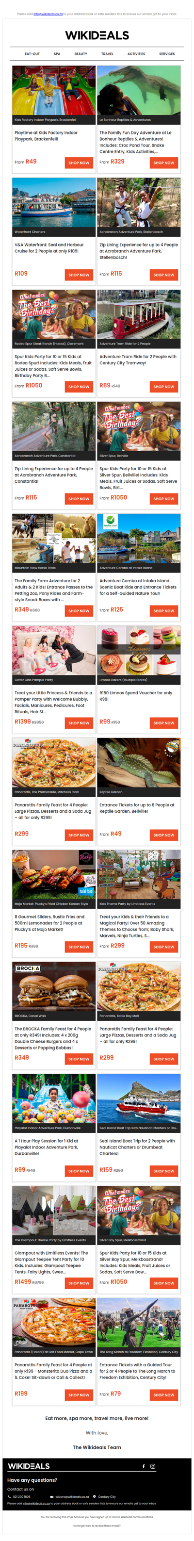 Playtime at Kids Factory | Zip Line at Acrobranch | SPUR Kids Party | Tram Ride in Century City | Seal & Harbour Cruise | Family Feast at Panarottis