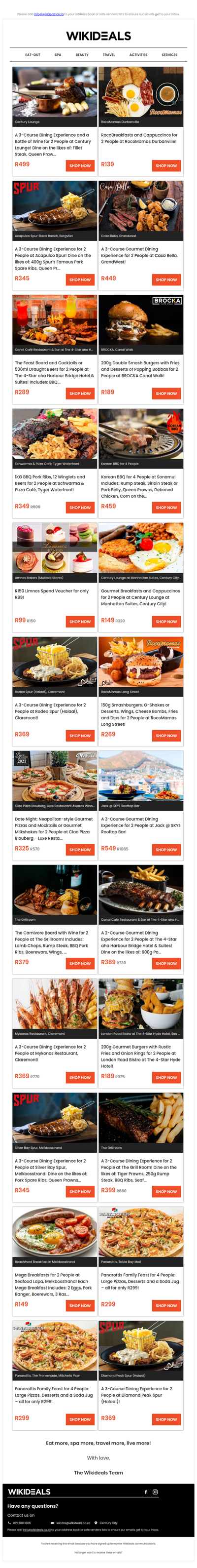 Eat Out: Casa Bella GrandWest | Spur Bergvliet | London Road Bistro | Rodeo Spur (Halaal) | Limnos Bakers | Century Lounge | Grill Room | Canal Café