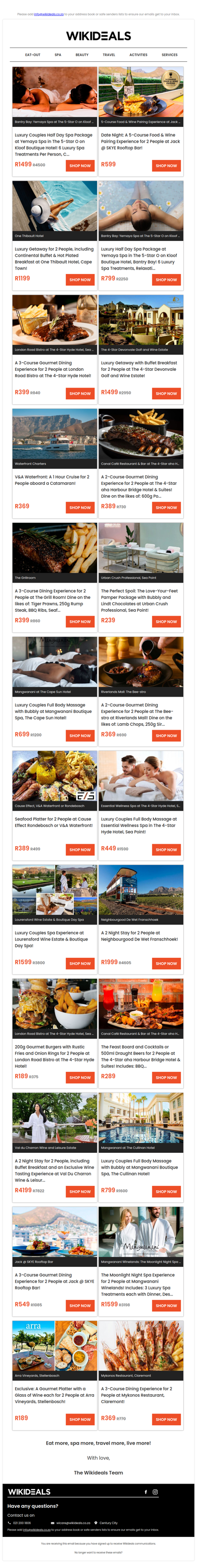 Couples Half Day Spa Package at Yemaya Spa at The 5-Star O on Kloof Hotel | 5-Course Food & Wine Pairing Experience at Skye Rooftop Restaurant