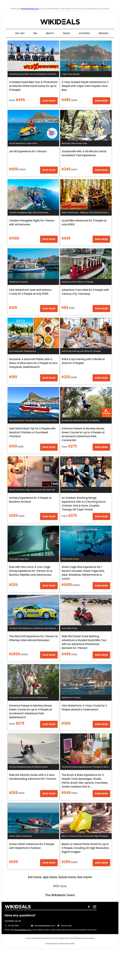 Fun & Adventure: Quad Bike | Jet Ski | Kayak Tour | Zip Line | Paraglide Flight | Seal Island Boat Trip | Croc Cage Dive | Archery | Horse Riding