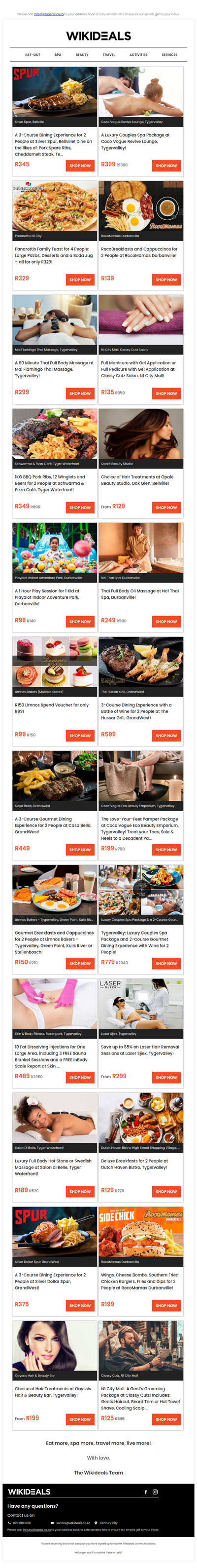 SPUR Bellville: 3-Course Dining Experience for 2 | Tygervalley: Couple Spa Package at Coco Vogue | Durbanville: Breakfast & Cappuccinos at RocoMamas