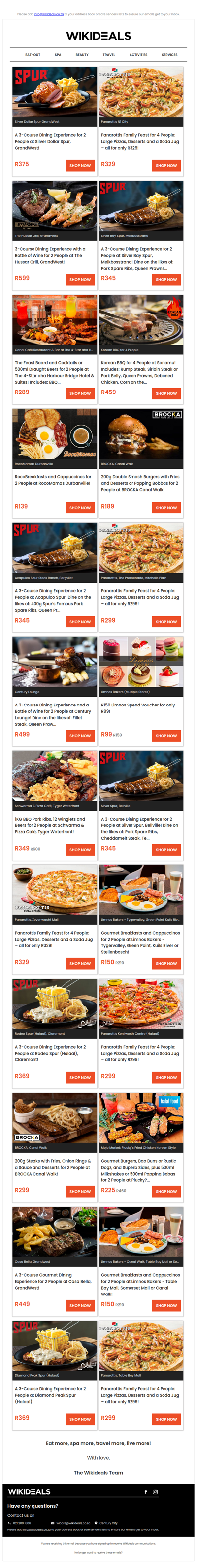 Eat Out: Spur GrandWest | Spur Melkbosstrand | Limnos | Panarottis Zevenwacht | Brocka Canal Walk | Spur Bergvliet | RocoMamas Durbanville