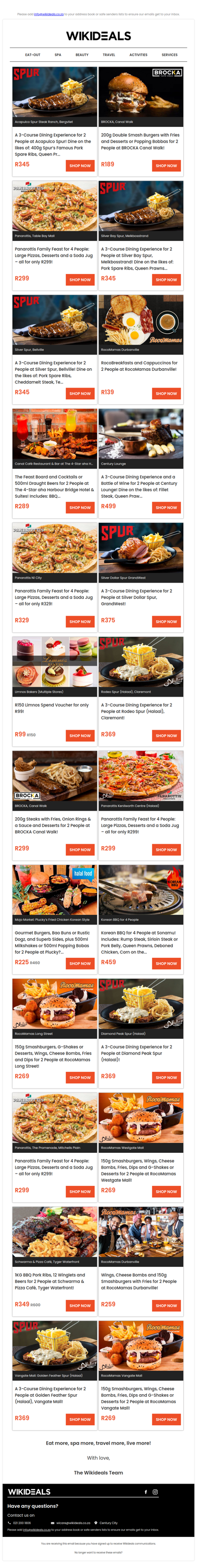 Eat Out: Spur Bergvliet | Spur Melkbosstrand | Brocka | Panarottis N1 City | Pluckys | RocoMamas Durbanville | Panarottis Promenade Mall | Limnos