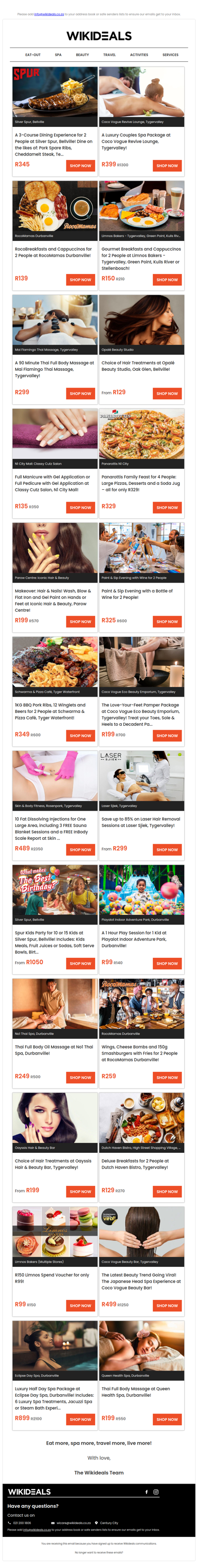 Tygervalley: Couples Spa Package at Coco Vogue | Spur Bellville: 3-Course Dining Experience for 2 | N1 City: Mani or Pedi with Gel at Classy Cutz