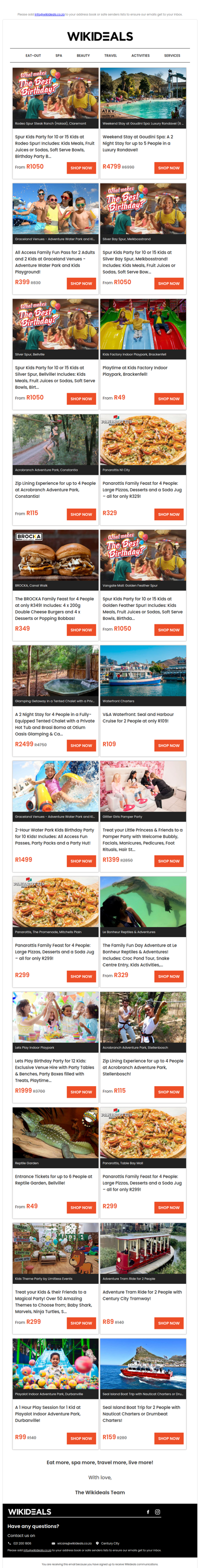 Spur Kids Birthday Party | Goudini Spa: Family Getaway in a Luxury Rondavel | Family Pass to Graceland Water Park | Panarottis Family Feast for 4