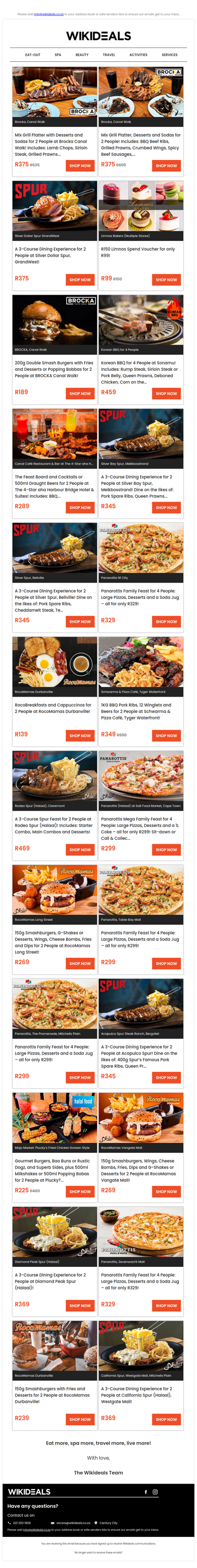 Canal Walk: Mix Grill Platter, Desserts & Sodas for 2 People at Brocka | Spur GrandWest: 3-Course Dining Experience for 2 People